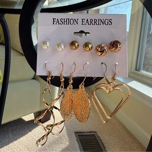Women's Earring Set Gold-Tone — 6-Pair Stylish Mix